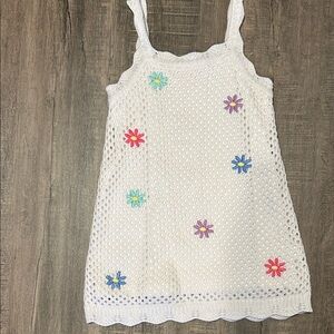 Design History White Crochet Dress with Colorful Flowers